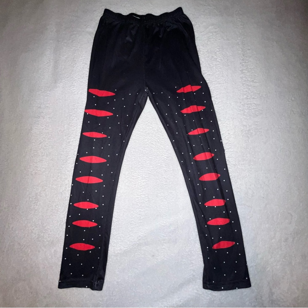Kids girls Black Leggings with Red Cutout Design